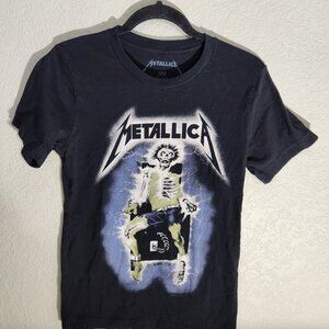 Metallica Band Graphic Tee Skeleton Design Black T-Shirt S Cotton Short Sleeve S